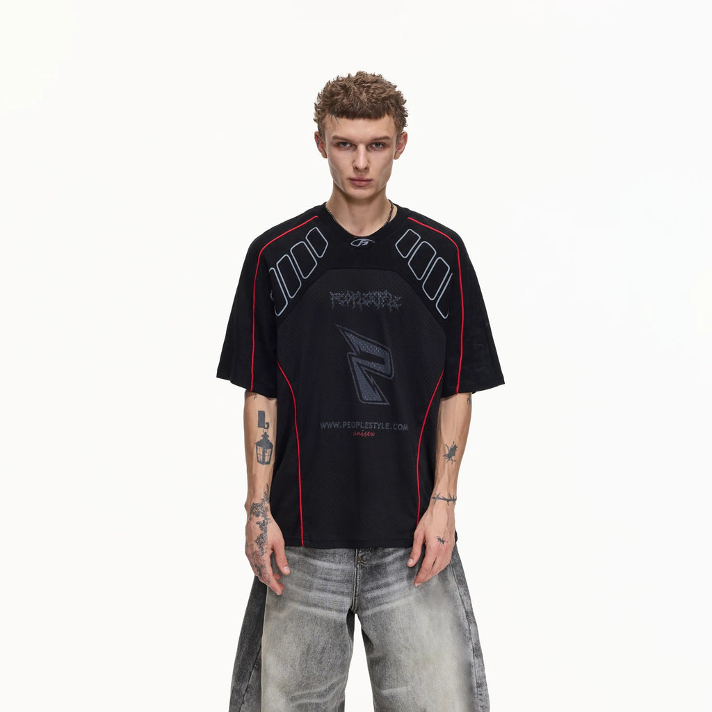 PEOPLESENSE Racing Quick-Dry Breathable Loose V-Neck Tee