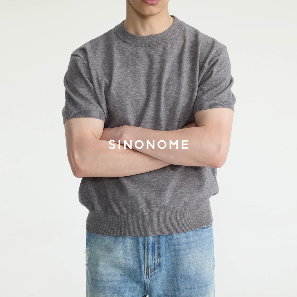 SINONOME Wool-Blend Brushed Cropped Drop-Shoulder Knit Tee