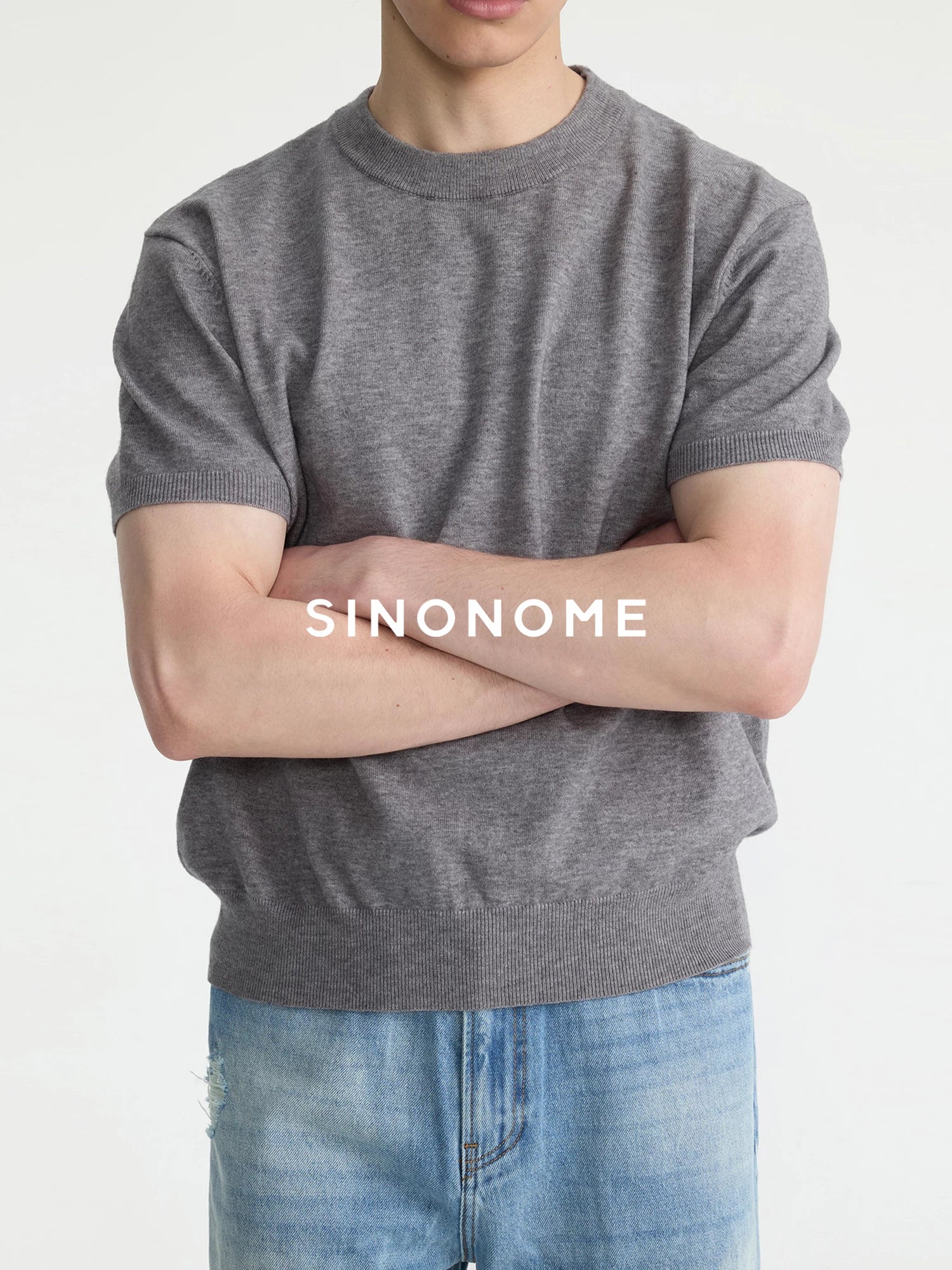SINONOME Wool-Blend Brushed Cropped Drop-Shoulder Knit Tee