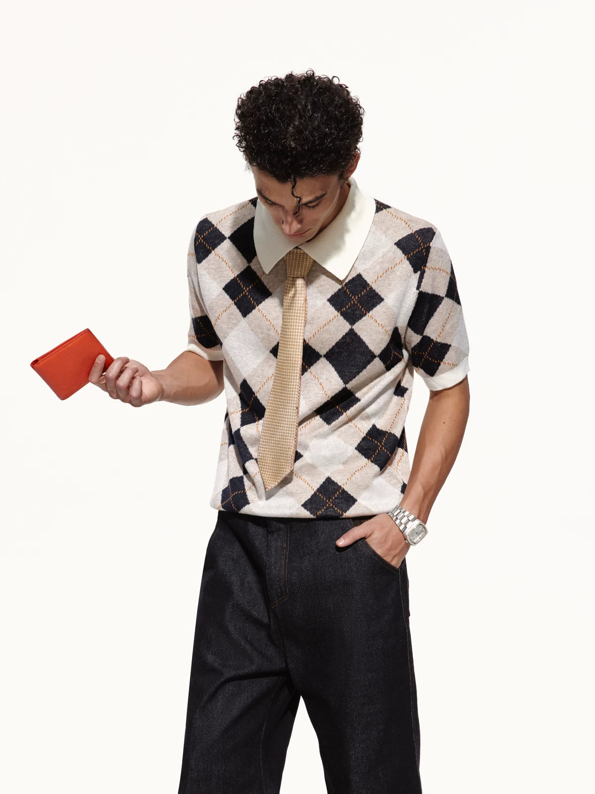 OPENFLY Argyle Breathable Collared Polo Shirt