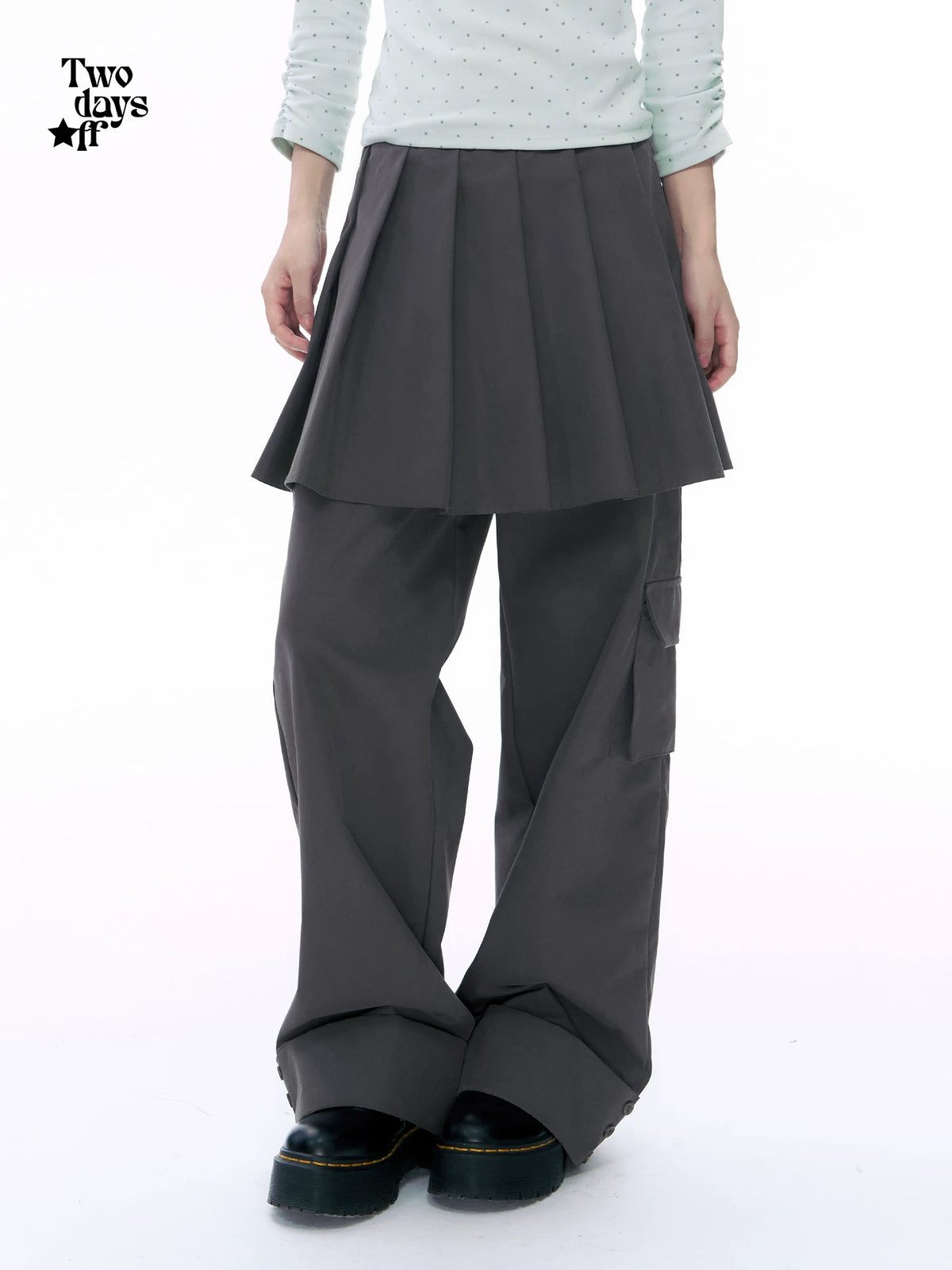 Two days off lab High-Waist Breathable Wide-Leg Skirt Overlay Pants