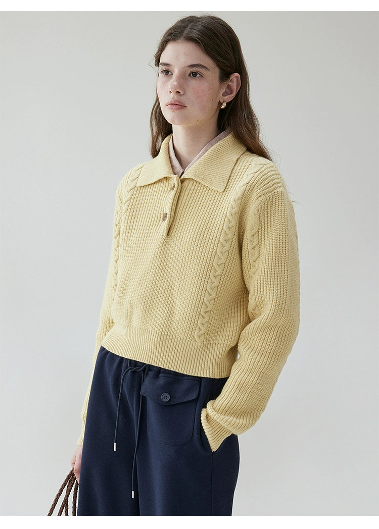 VOOE Lapel Lazy Twisted Wool Knitted Sweater
