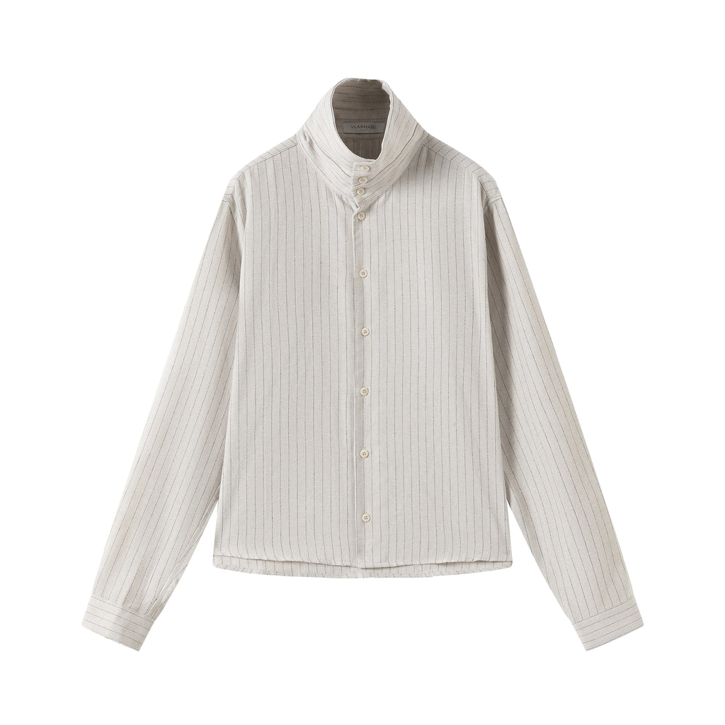 VLABMADE Striped Linen-Blend Boxy Cropped Shirt