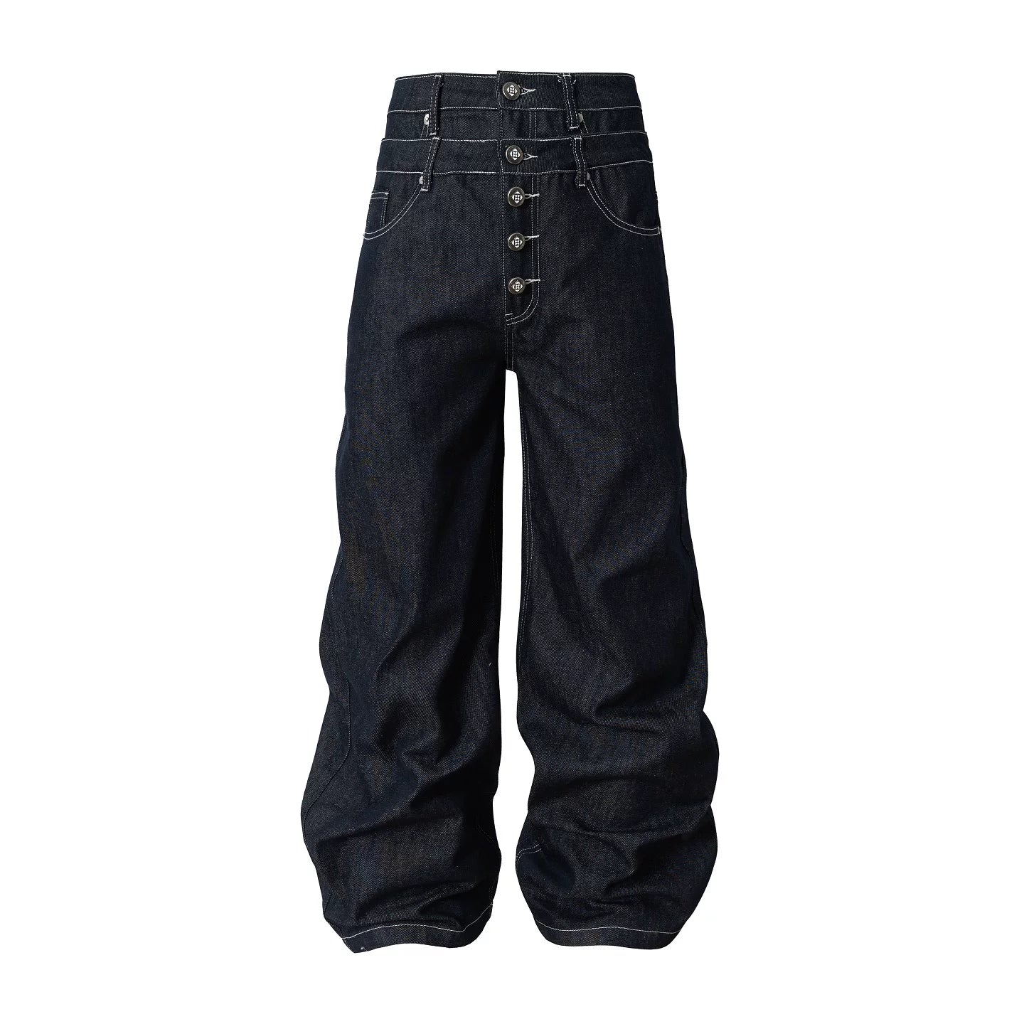 YADcrew Retro Vintage Black Wash Heavy Double Waist Micro Pull Jeans
