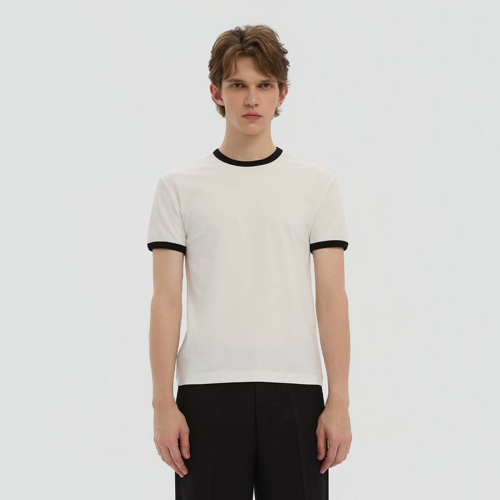 Azure Lisseur Two-Tone Contrast Fitted Crew Neck Tee