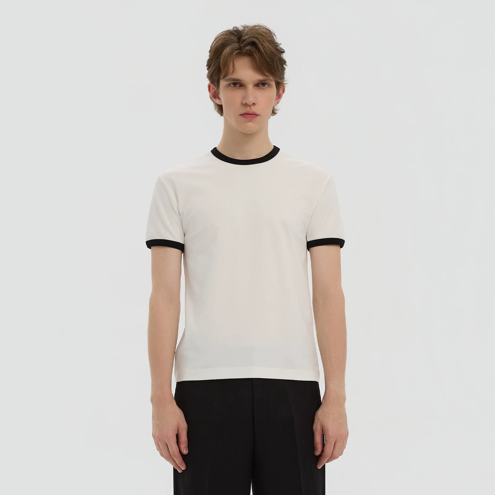 Azure Lisseur Two-Tone Contrast Fitted Crew Neck Tee