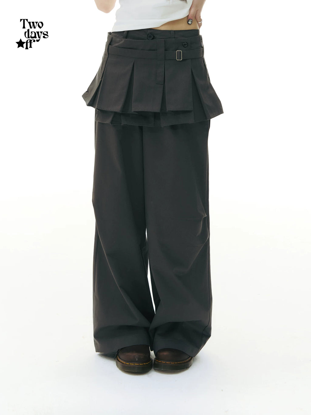 Two days off lab Pleated High-Waist Wide-Leg Two-Piece Pants Set