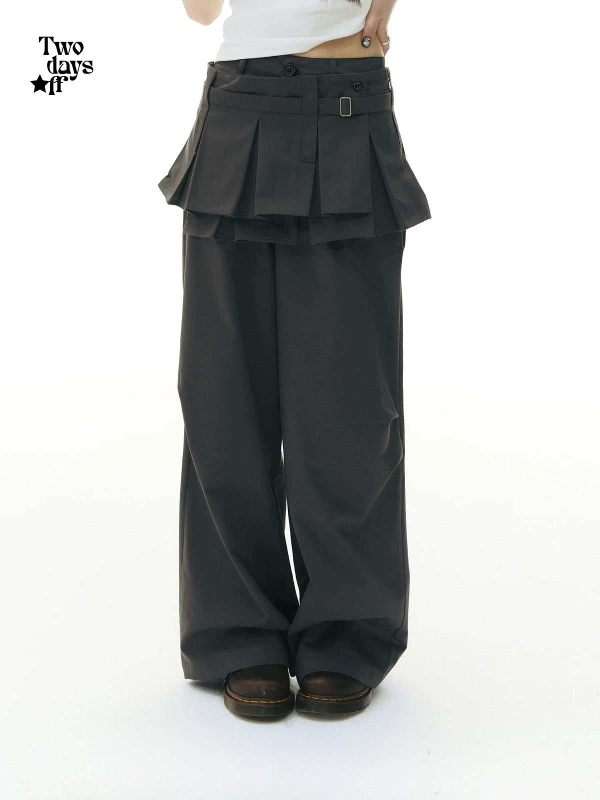 Two days off lab Pleated High-Waist Wide-Leg Two-Piece Pants Set