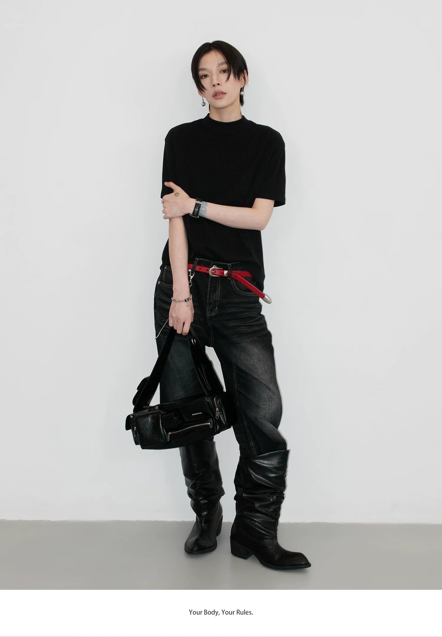 Sameuoo Small Turtleneck Shoulder Casual Tee