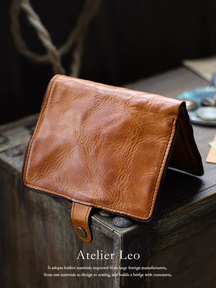HALF WORK tanned leather short men's leather vertical cowhide wallet
