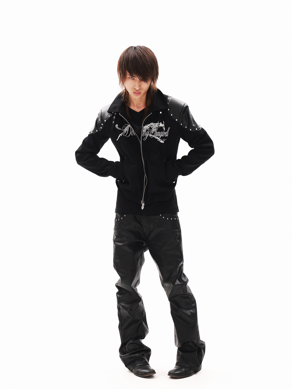 DETW Black Panther Studded Rhinestone Washed Jacket
