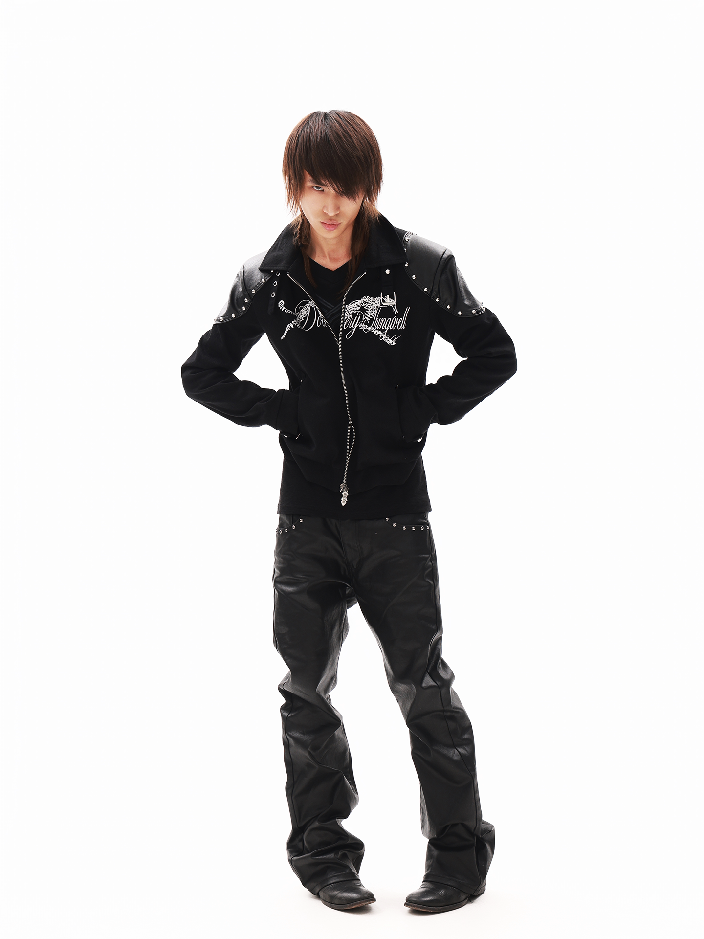 DETW Black Panther Studded Rhinestone Washed Jacket