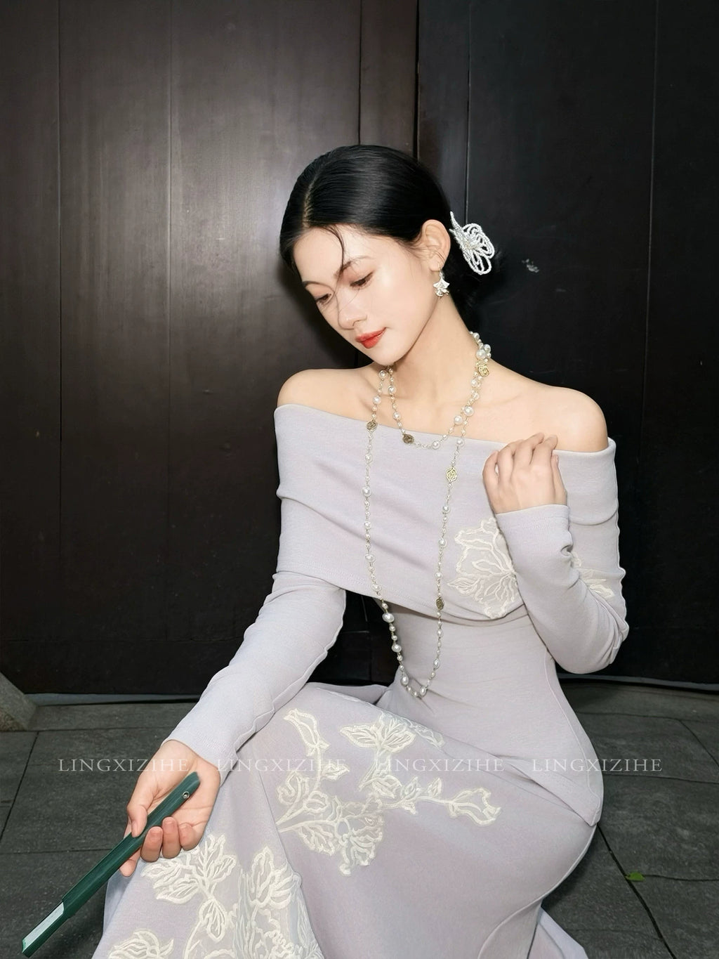 ZIHE One-word Shoulder Knitted Set
