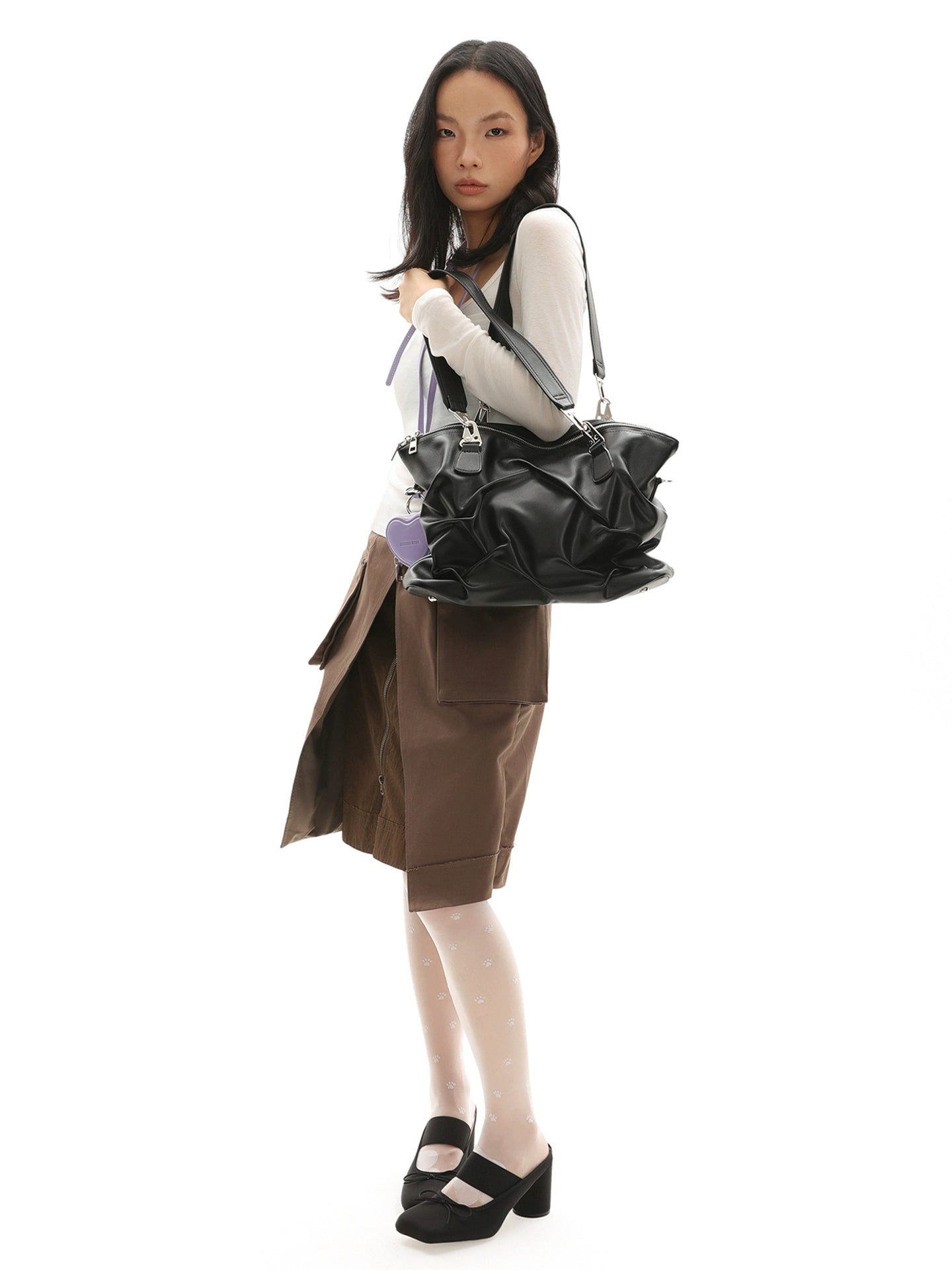 JANDRESS Pleated High-capacity Commuter Shoulder Messenger Bag