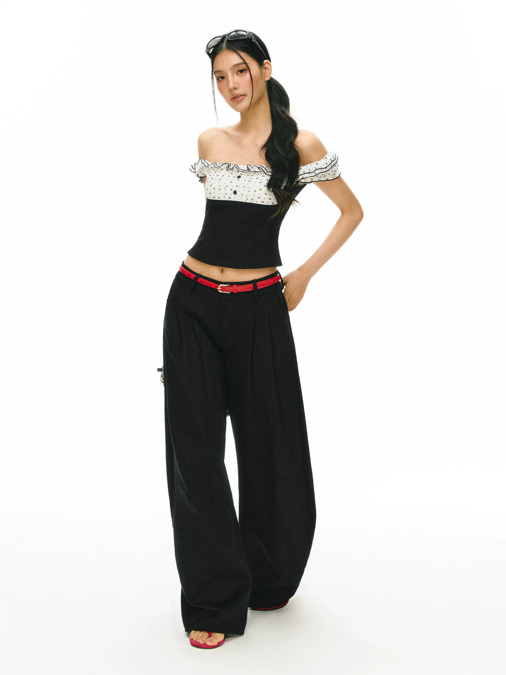 ARISEISM American Retro Pleated High-Waist Wide-Leg Trousers