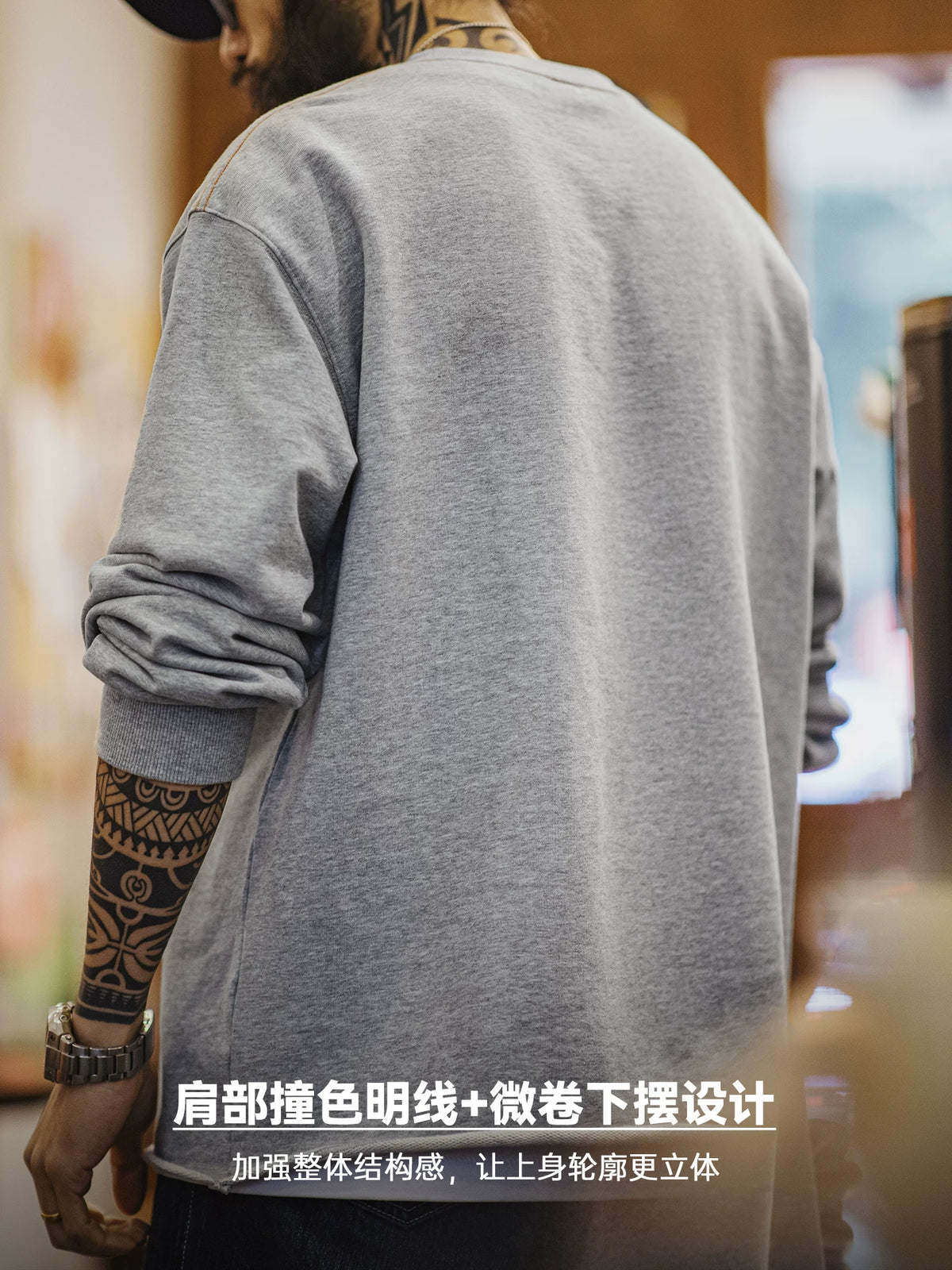MADEN Grey Rolled Hem 400g Cotton Loose Hoodie