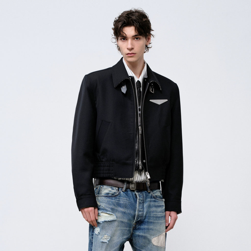 FACEON LAB Fine Wool Zip-Up Minimalist Men's Black Long-Sleeve Jacket