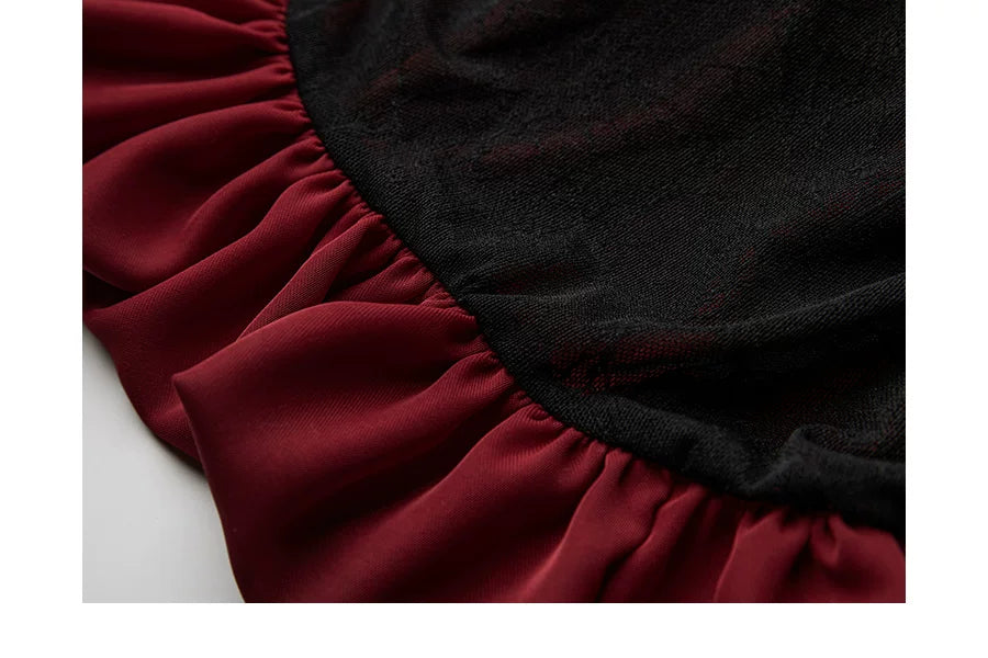 INDULGE Contrast Color Fake Two A-shaped Skirt
