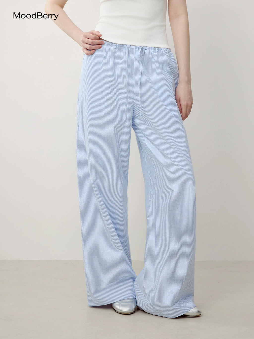MoodBerry American Retro Contrast Stripe Wide-Leg Lounge Pants