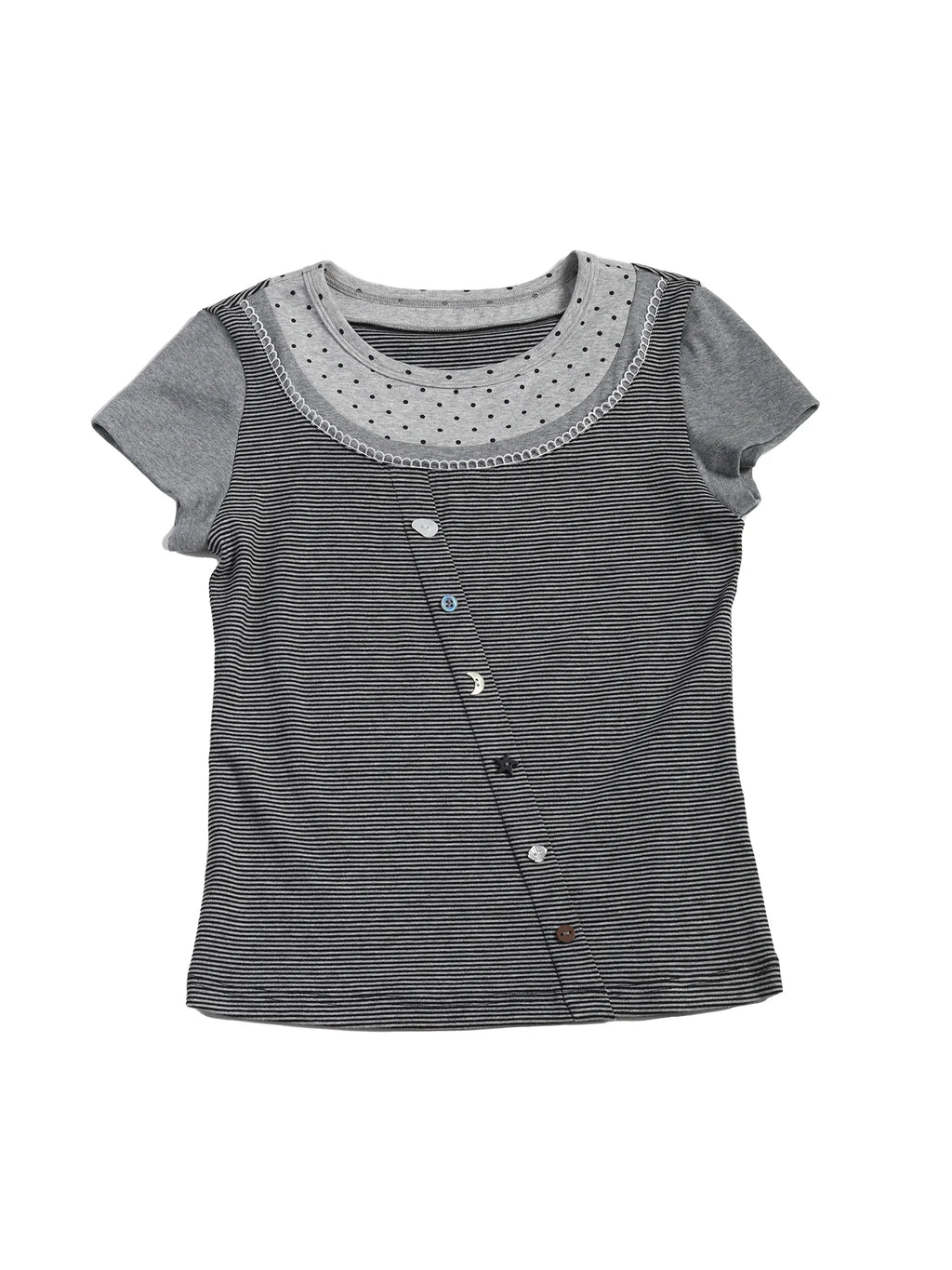 Two days off lab Polka Dot Spliced Slim Fit Tee