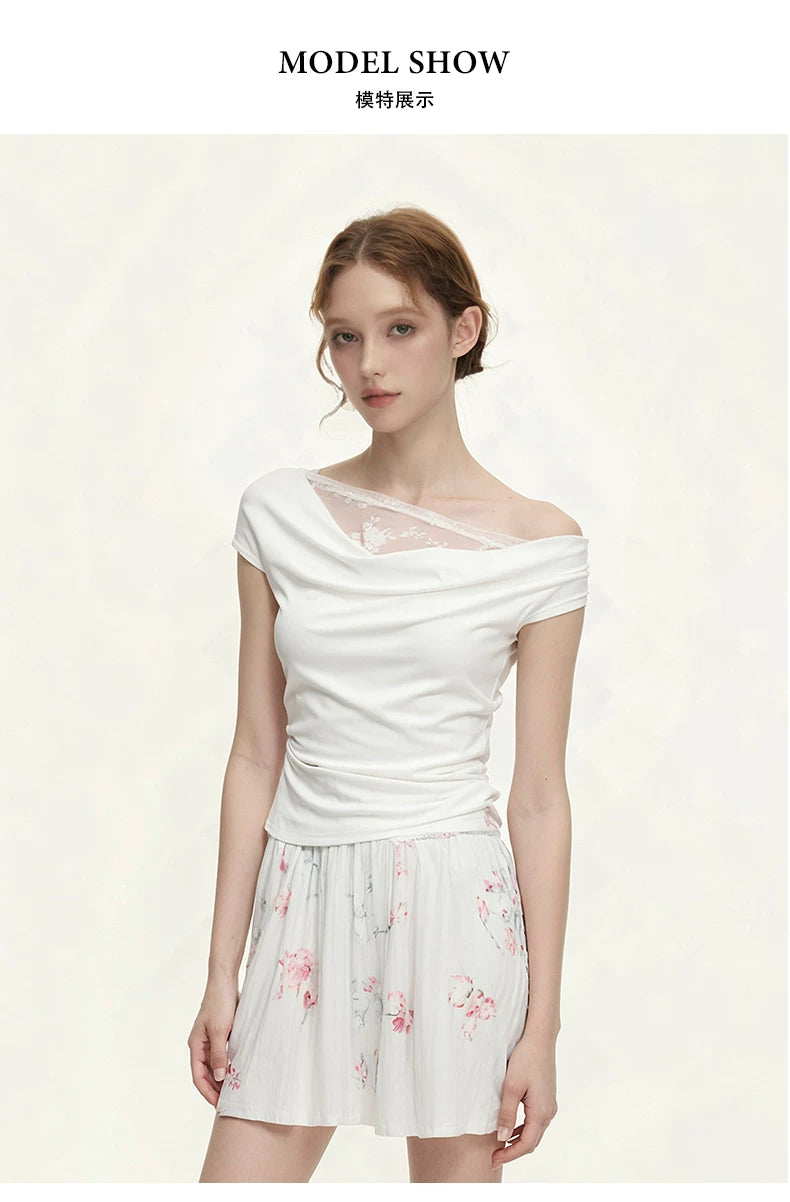 SURE ENOUGH White Lace-Trimmed Off-Shoulder Moisture-Wicking Top