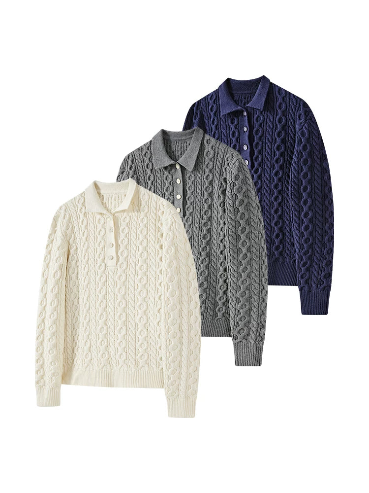 KREATE 750g Cable Knit Non-Pilling Polo Sweater