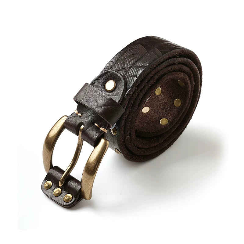 Mbbcar Vintage Rivet Handmade Leather Belt