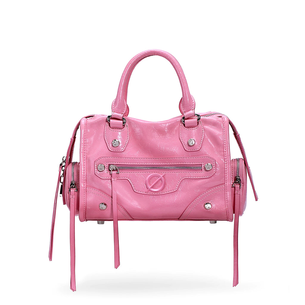 JELLY TOYBOY Biker Chic Pink Faux Leather Zip-Top Crossbody Bag