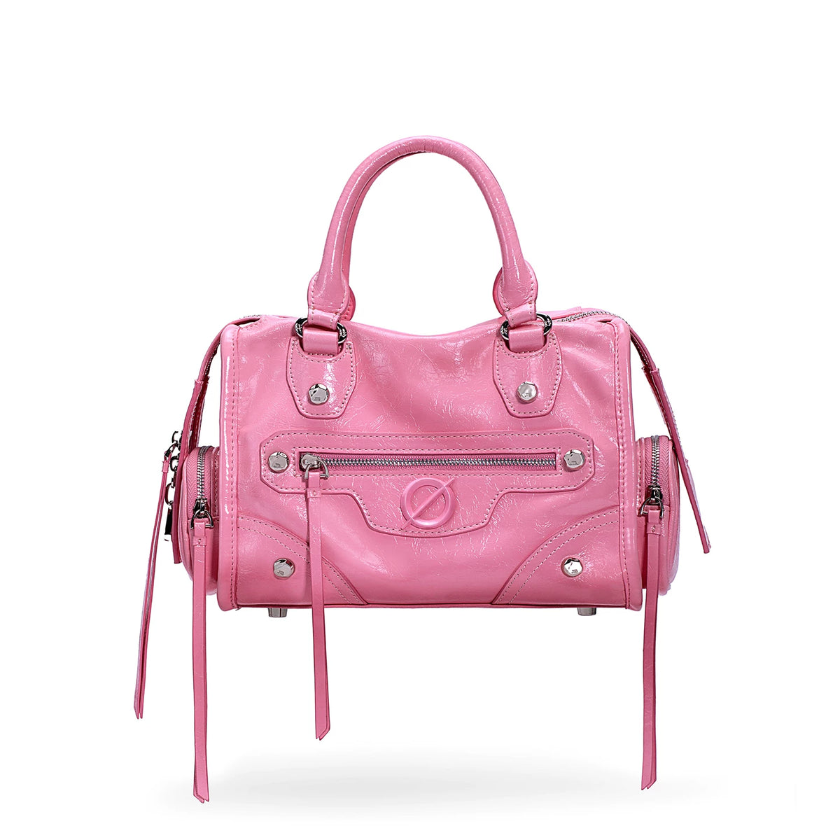JELLY TOYBOY Biker Chic Pink Faux Leather Zip-Top Crossbody Bag