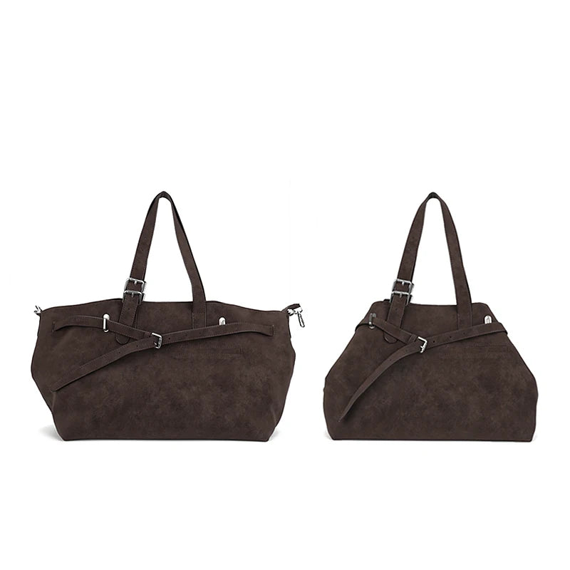 JANDRESS Deep Caramel Suede Shoulder Bag With Magnetic Snap