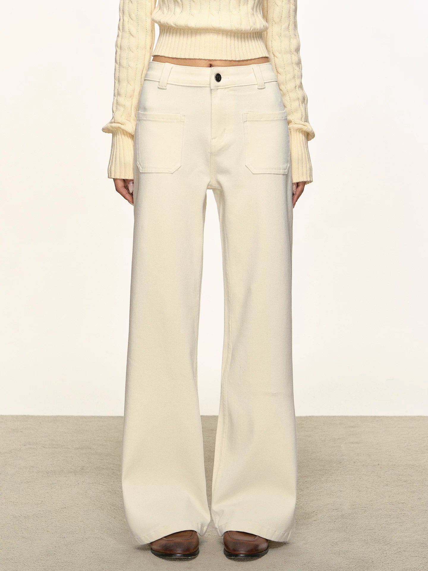Anna Aneae White Flared Straight-Leg Jeans
