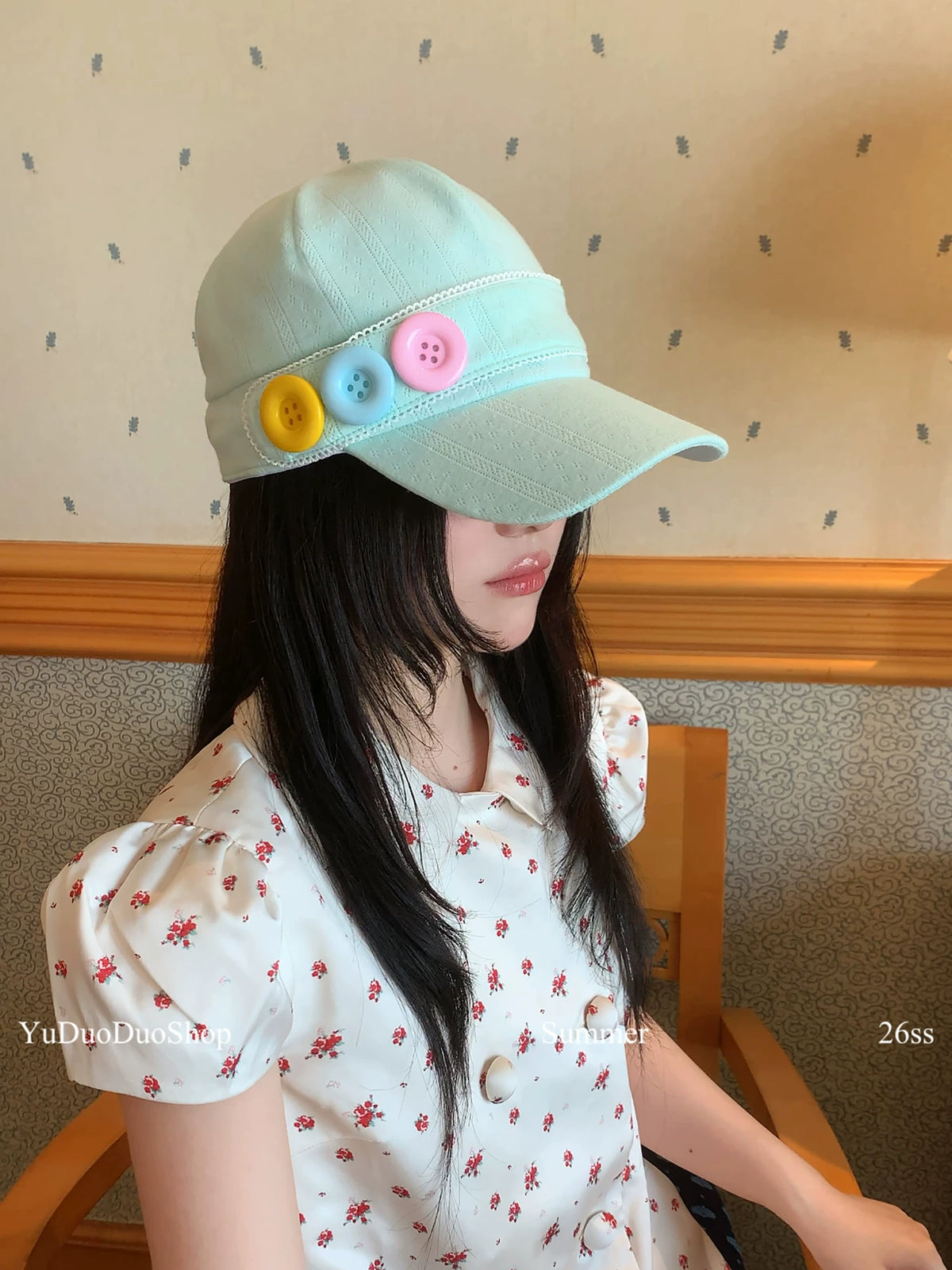 YuDuoDuo Vintage Y2K Button Baseball Cap