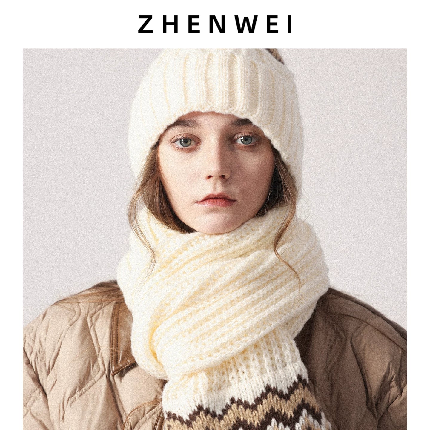 ZHENWEI Knitted Jacquard Thermal Suit Hat Scarf