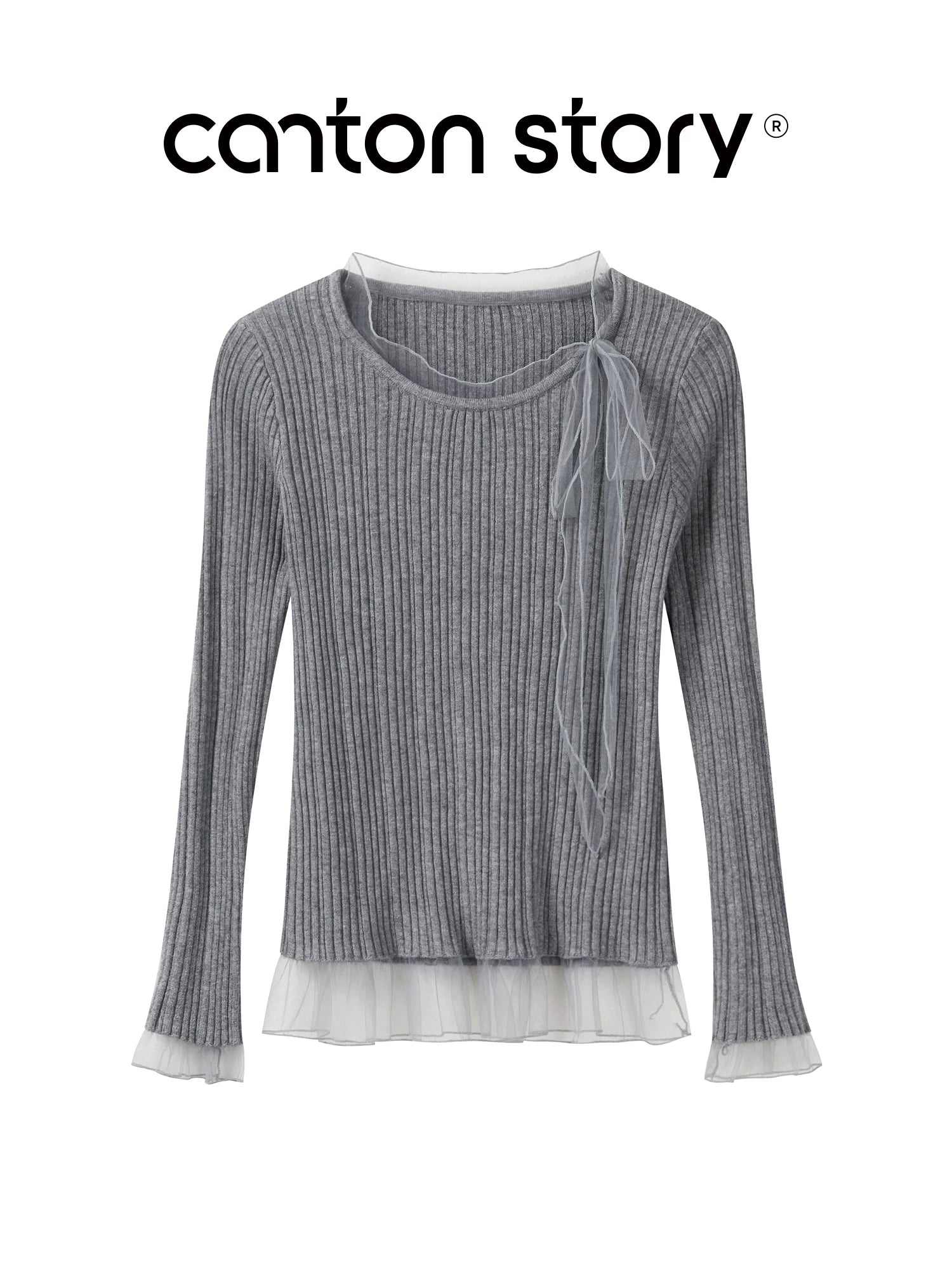 Cantonstory Crew Neck Slim-fit Long Sleeve Wool Knitted Sweater