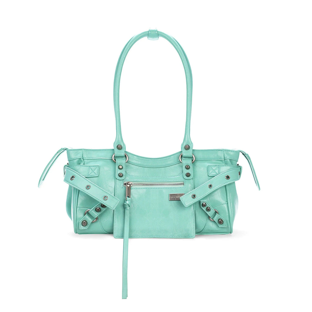 JANDRESS Mint Green Faux Leather Zip-Top Underarm Bag
