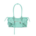 JANDRESS Mint Green Faux Leather Zip-Top Underarm Bag
