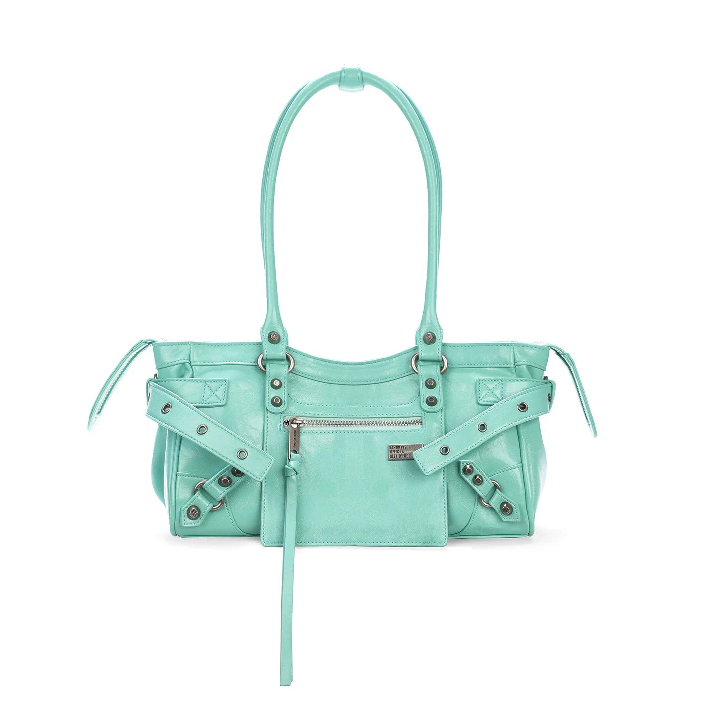 JANDRESS Mint Green Faux Leather Zip-Top Underarm Bag