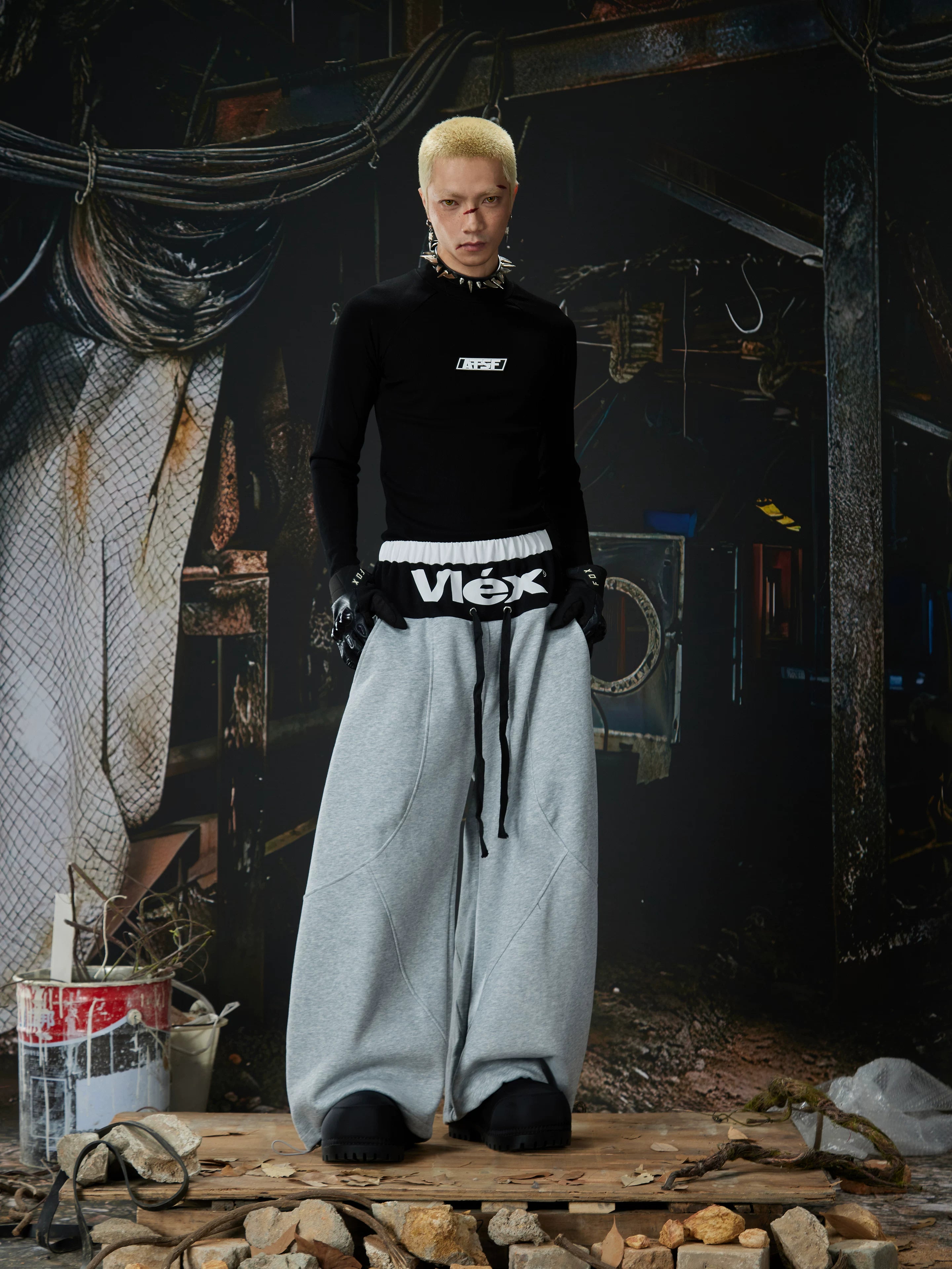 NUndeFineD Splicing Fart Curtain Loose Sweatpants