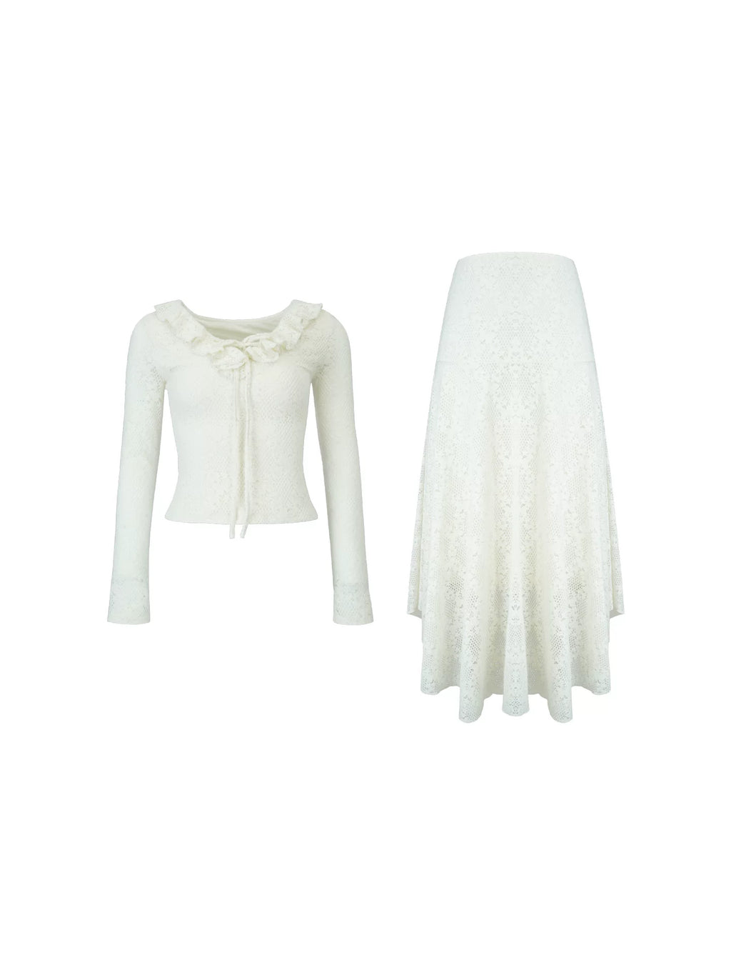 KELIFAN Vintage V-neck Lace Top Skirt Set
