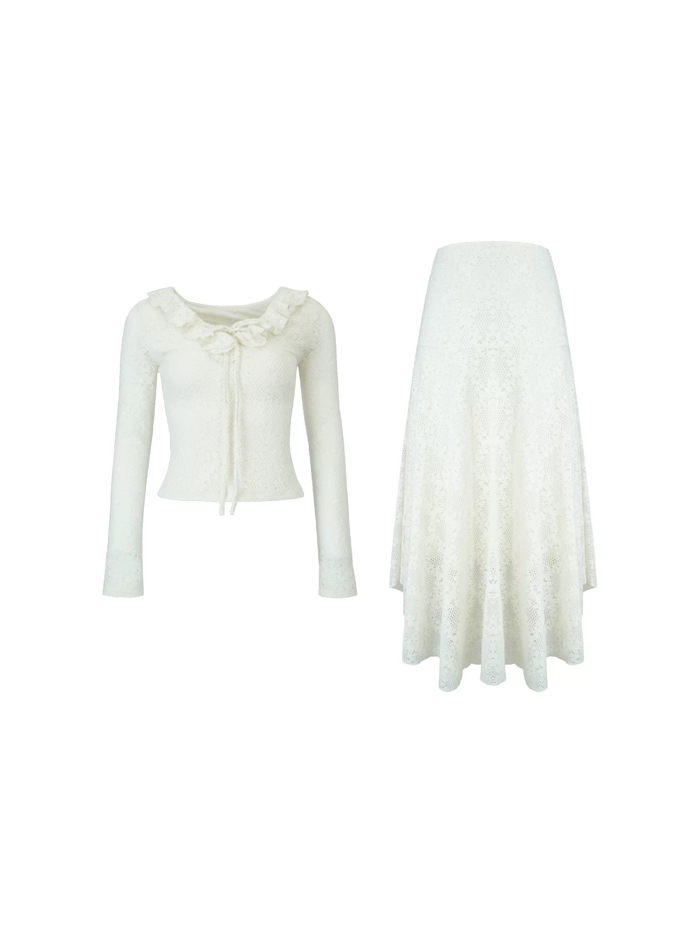 KELIFAN Vintage V-neck Lace Top Skirt Set
