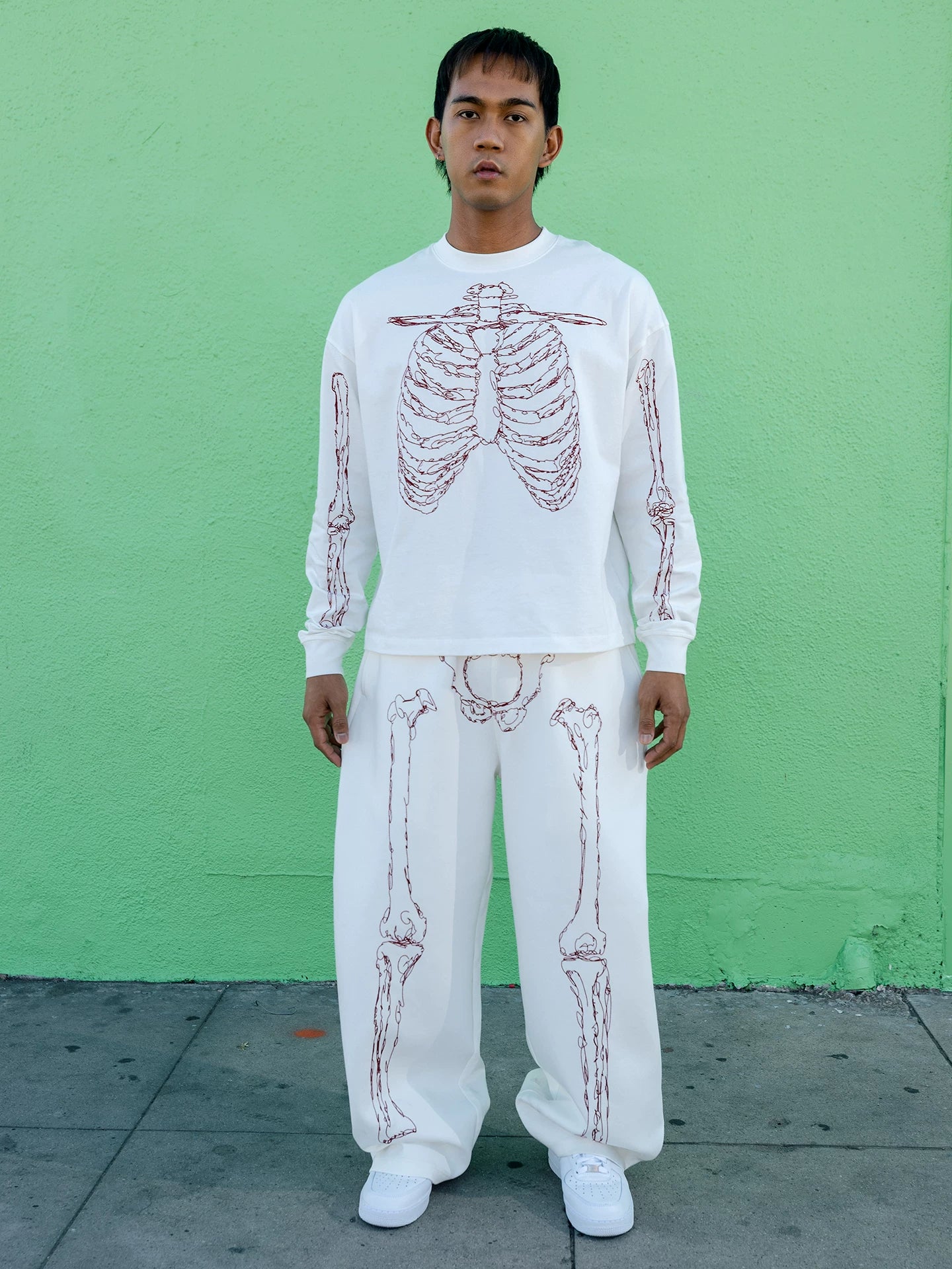 GRAF Abstract Line-Drawn Skeletal Figures 400g Wide-Leg Sweatpants