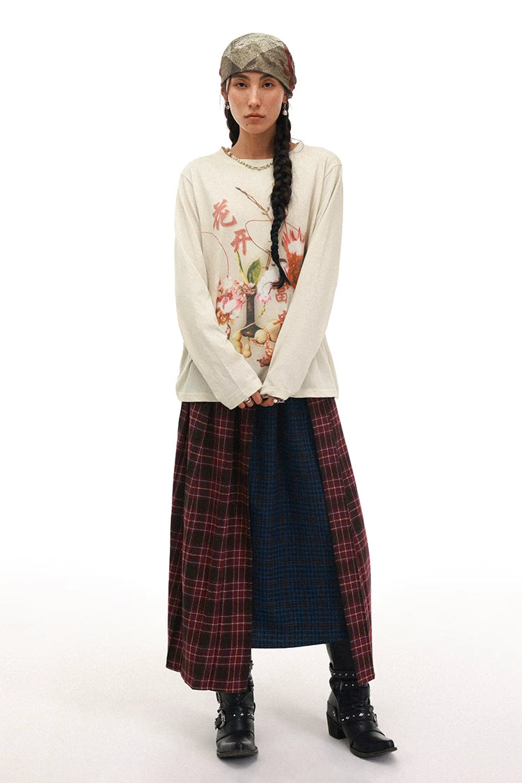 PHYS Chinese Floral Print Lazy Long-sleeved T-shirt