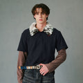 Azure Lisseur Retro Patchwork Knit Polo Shirt