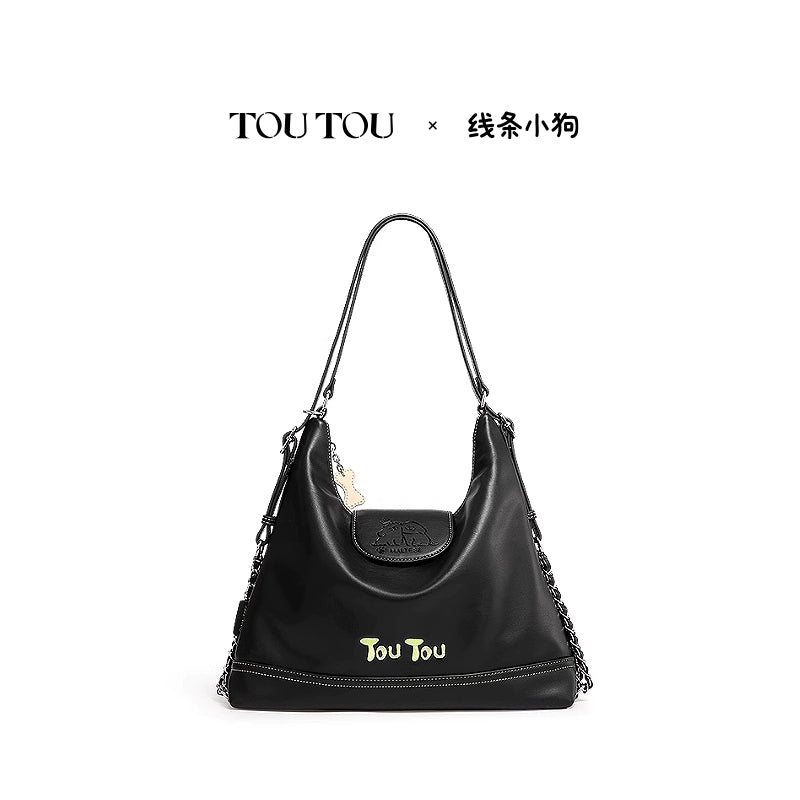 TOUTOU Faux Leather Zip-Top Tote Bag
