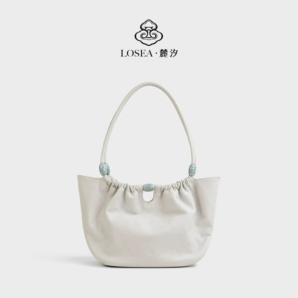 LOSEA Jade Green Top-Grain Leather Magnetic Snap Basket Bag