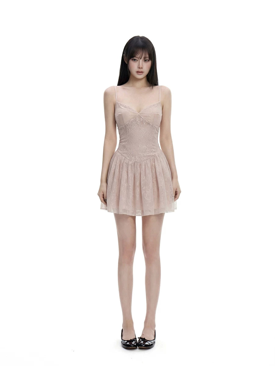 WITHMIN Lace Waist Puffy Skirt Two-piece Set