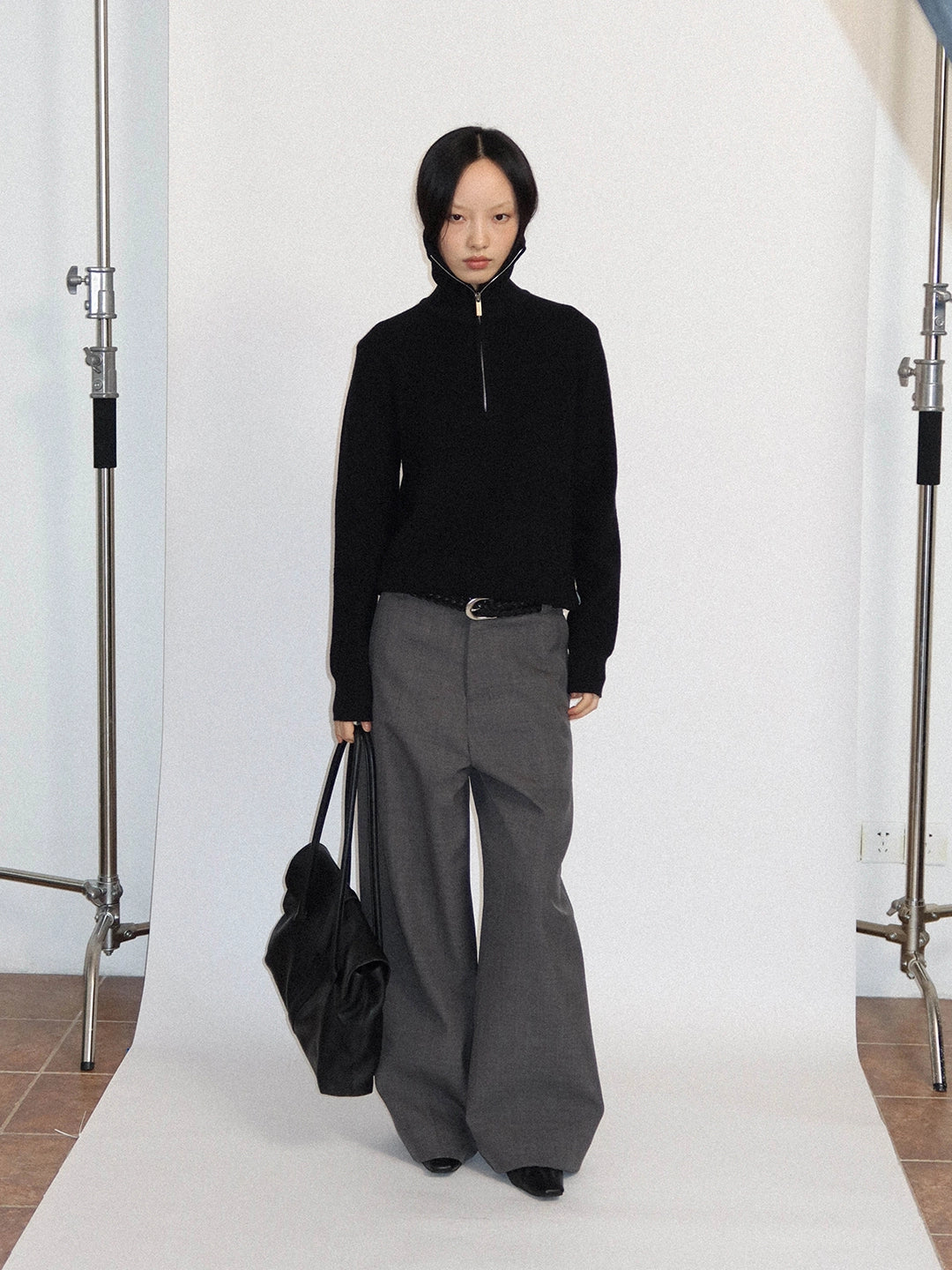 FUNKYFUN Loose Half-zip Turtleneck Knitted Sweater