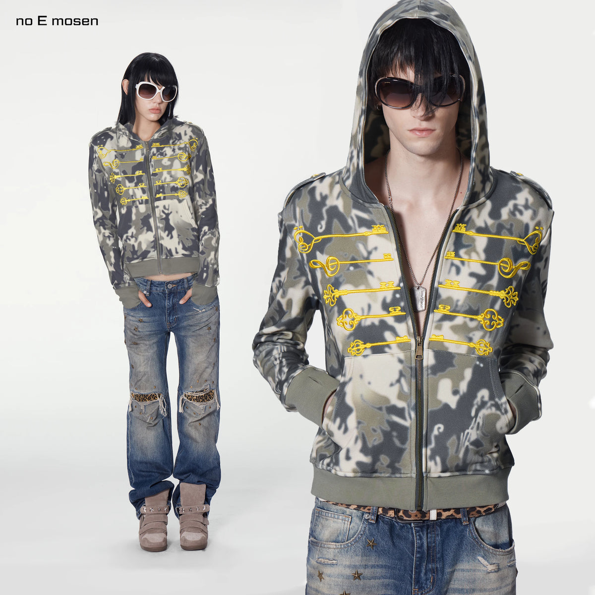 no E mosen 300g Contrast Embroidery Slim-Fit Hoodie