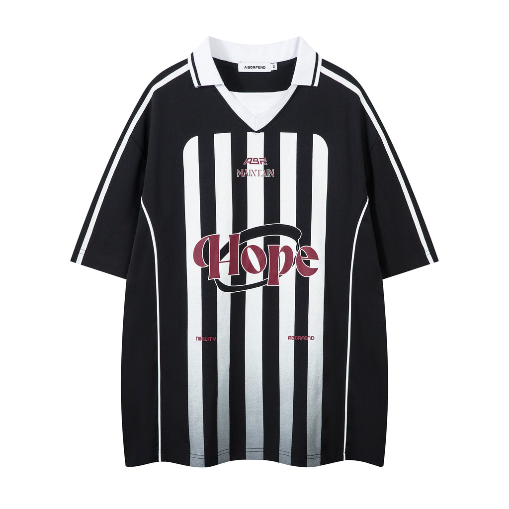 BeOurRule Vintage Striped Polo Shirt V-neck Loose Tee