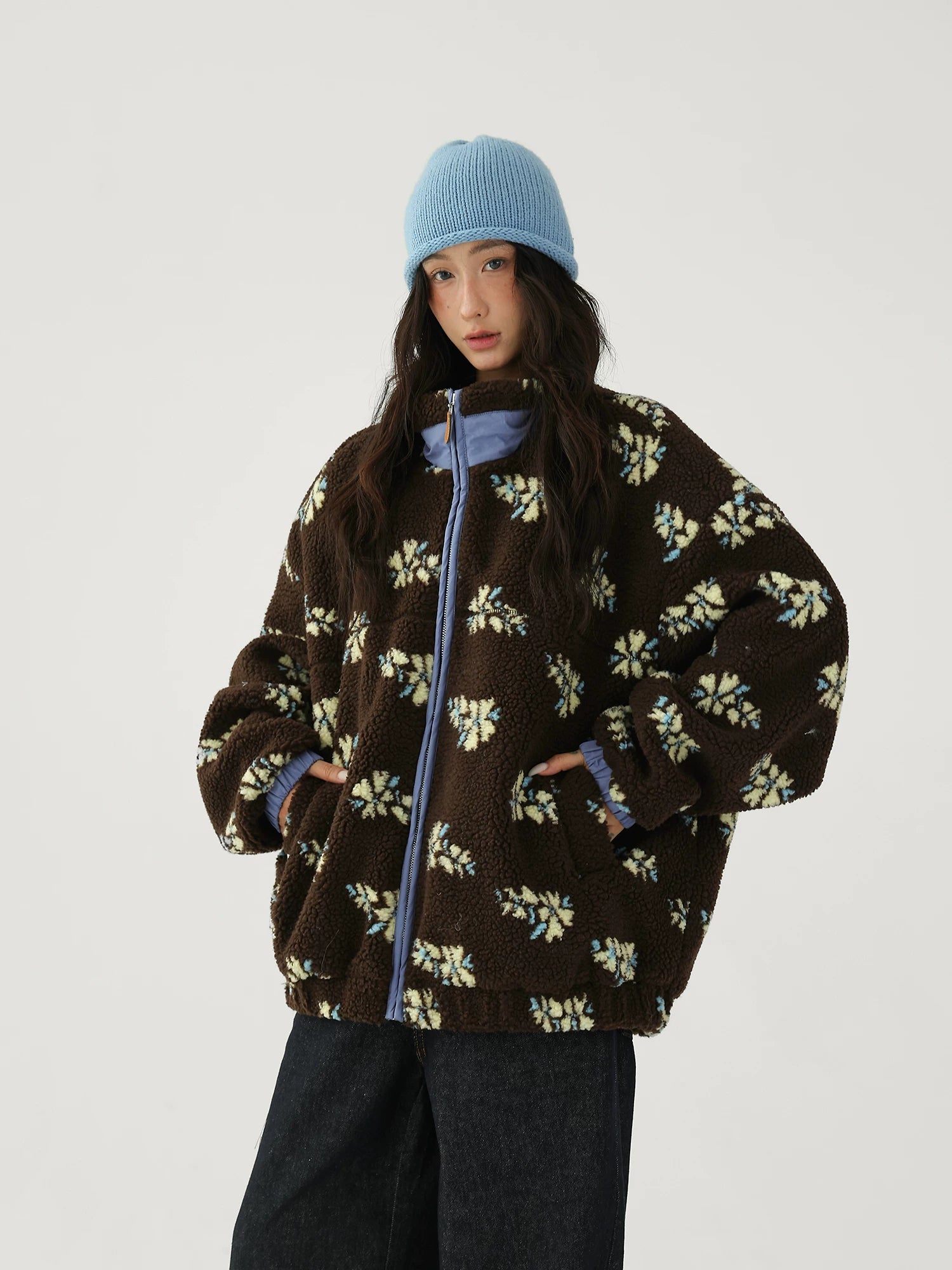 AceStudios Vintage Flower Full Print Lambwool Coat